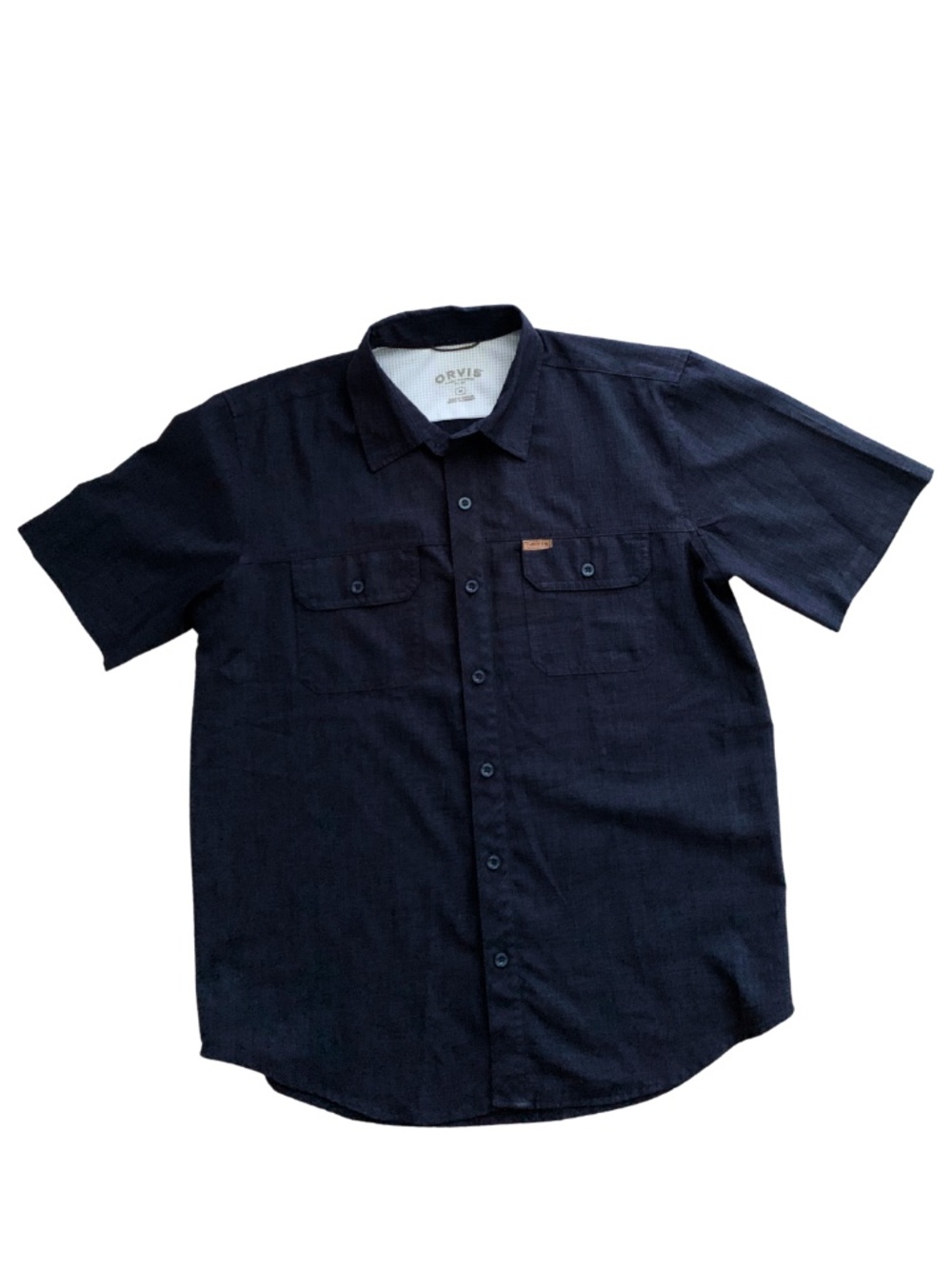 Orvis Men's Short Sleeve Button-Up Shirt Navy Blue M Gorpcore Travel